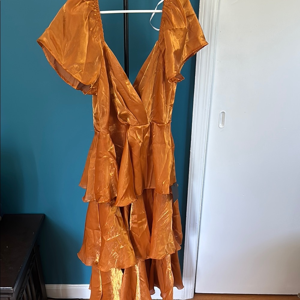 Lulu's Orange Ruffled Wrap Sundress